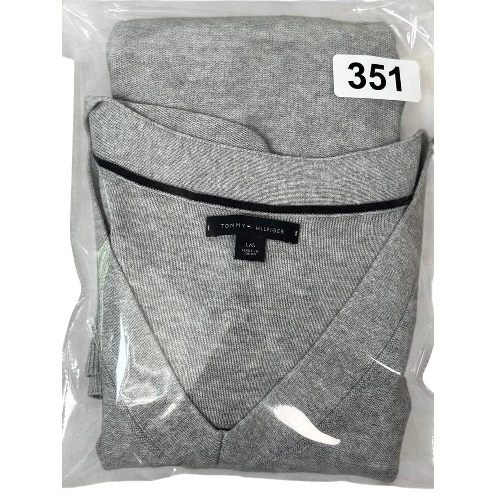 Tommy Hilfiger Mens Gray V-Neck Cotton Knit Pullover Sweater Size Large 982264